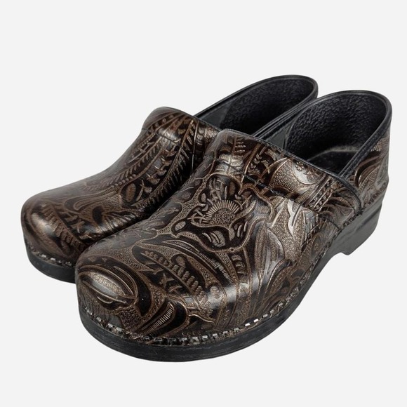 Dansko Professional‎ Tooled Leather Clogs Brown Floral - US 41 / US 11-11.5
